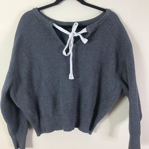 Zara Knit Grey Sweater open Bow Back M